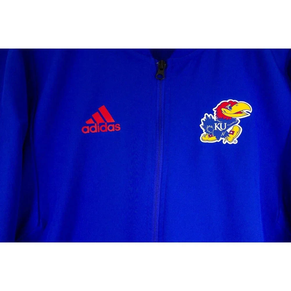 Adidas Kansas Jayhawks KU Players Jacket Full Zip Logo Men's Size Medium Blue